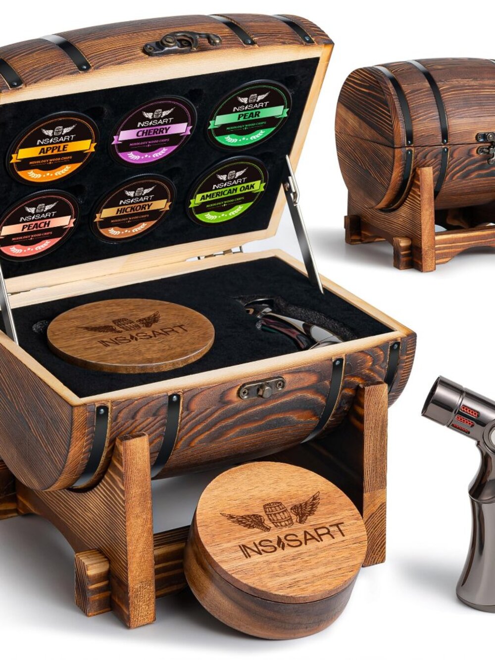 NEW INSISART Whiskey Smoker Kit Old fashioned with Patent Pending torch and 6 NO